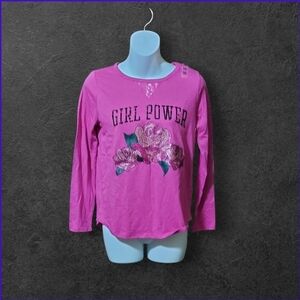 NWT Girl's Place Fuchsia 'Girl Power' Long Sleeve Tee ~sz XXL(16)